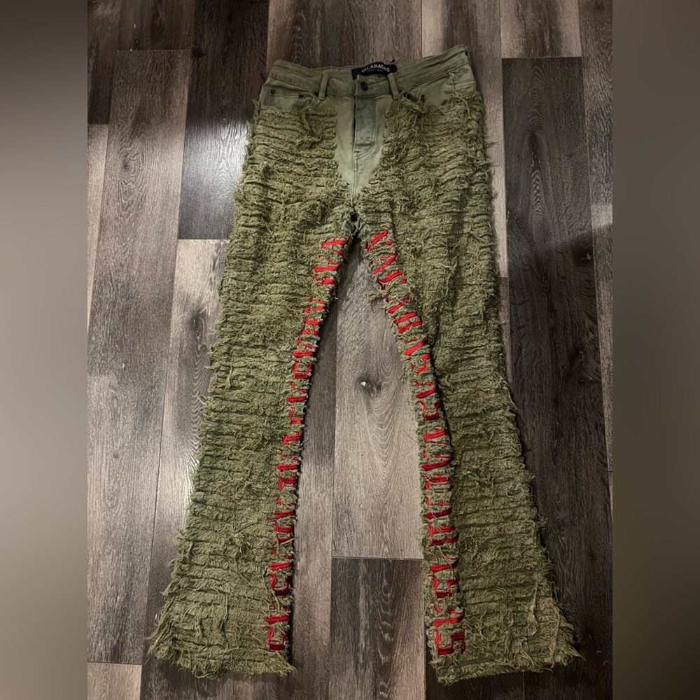 Valabasas Olive Green Jeans with Red Accents